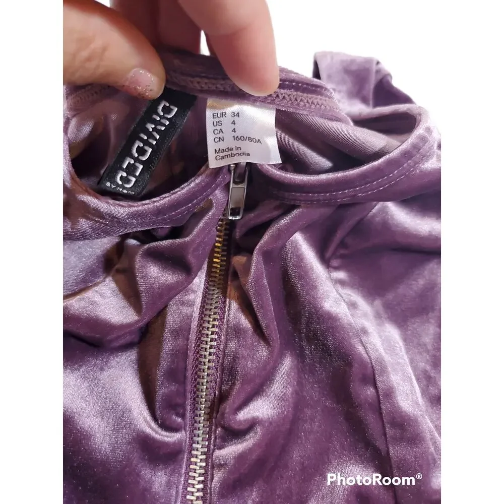 Divided | Purple Velvet Mini, Zipper Dress | Size 4 - Picture 2 of 4